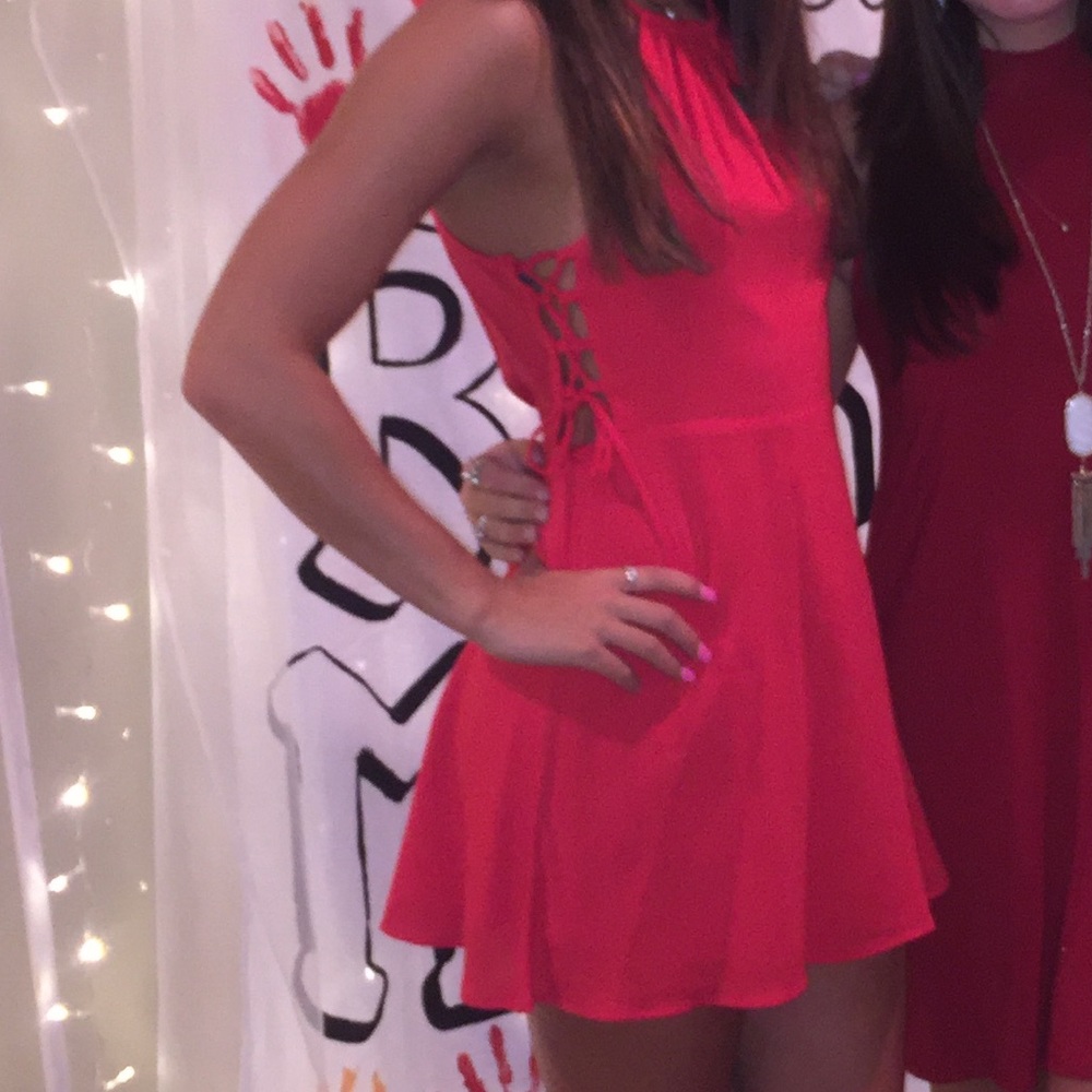 Red halter dress